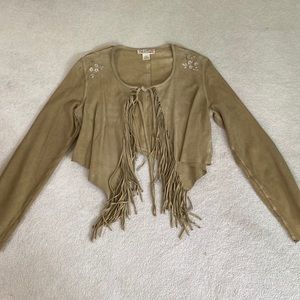 Vintage Polo Co. Ralph Lauren Leather Suede Tie Front Crop Fringe Jacket